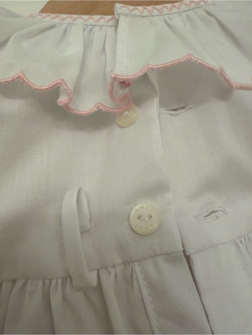 Luli & Me White Dress with Pink Smocking and Scalloped Collar - Picture 3 of 4